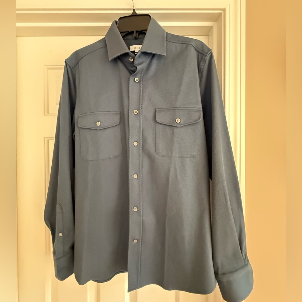 Reiss Arlo Men’s cotton canvas large Blue Button-Up Shirt